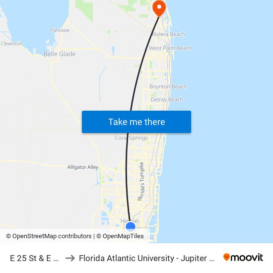 E 25 St & E 4 Av to Florida Atlantic University - Jupiter Campus map