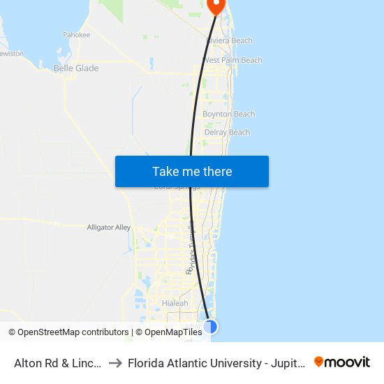 Alton Rd & Lincoln Rd to Florida Atlantic University - Jupiter Campus map