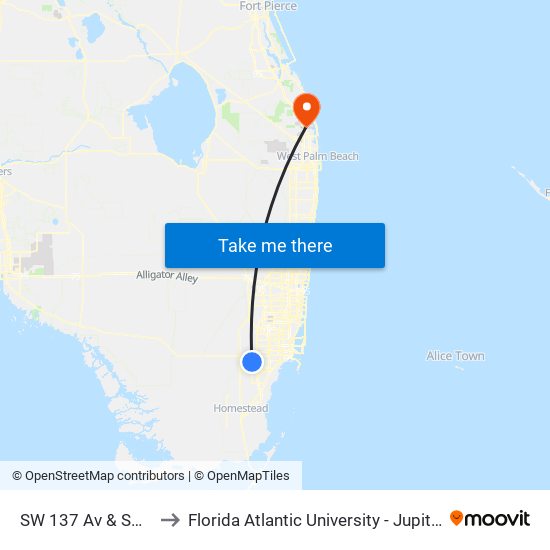 SW 137 Av @ SW 42 St to Florida Atlantic University - Jupiter Campus map
