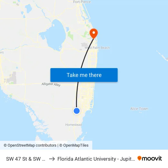 Sw 47 St @ Sw 140 Av to Florida Atlantic University - Jupiter Campus map