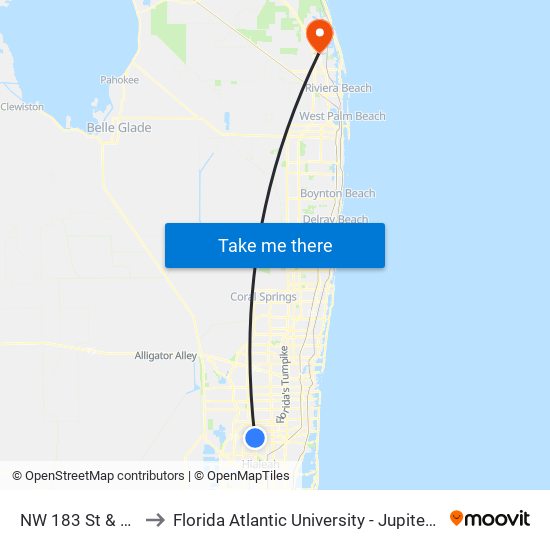 NW 183 St & 57 Av to Florida Atlantic University - Jupiter Campus map