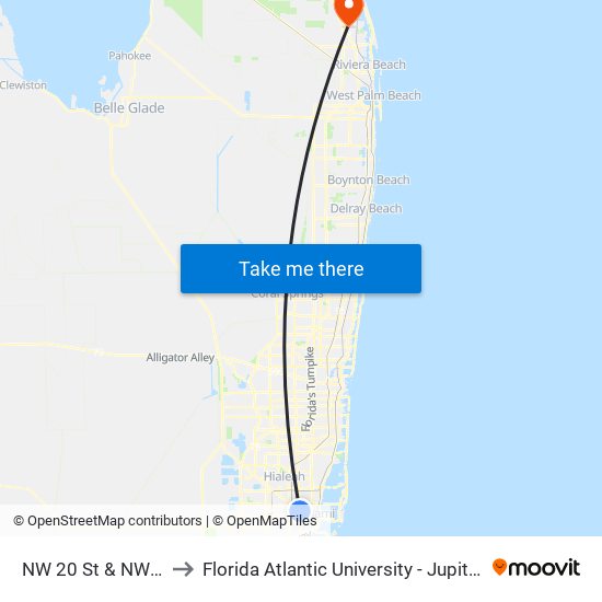 NW 20 St & NW 27 Av to Florida Atlantic University - Jupiter Campus map