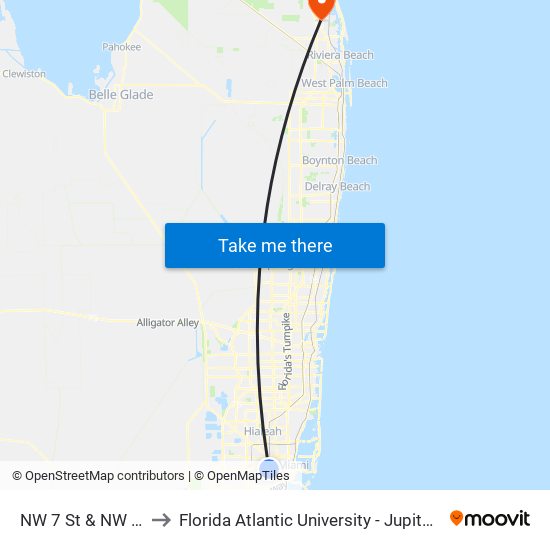 NW 7 St & NW 39 Av to Florida Atlantic University - Jupiter Campus map