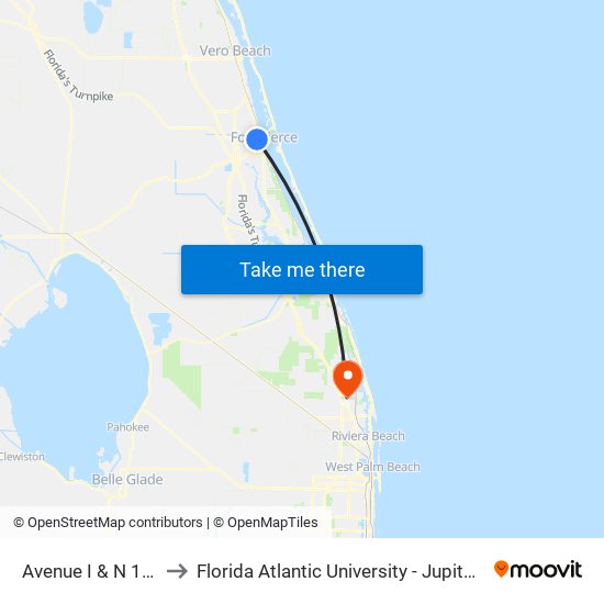 Avenue I & N 18th St to Florida Atlantic University - Jupiter Campus map