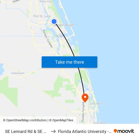 SE Lennard Rd & SE Melaleuca Blvd to Florida Atlantic University - Jupiter Campus map