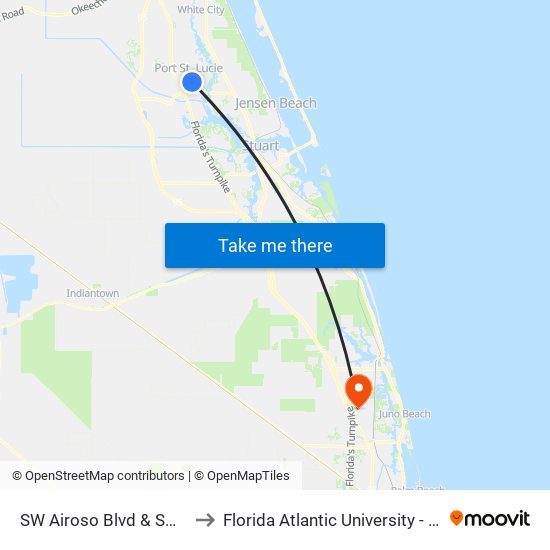 SW Airoso Blvd & SW Thornhill Dr to Florida Atlantic University - Jupiter Campus map