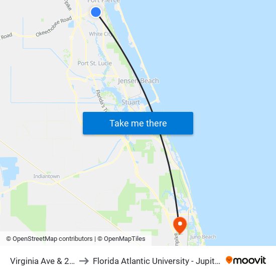 Virginia Ave & 23rd St to Florida Atlantic University - Jupiter Campus map