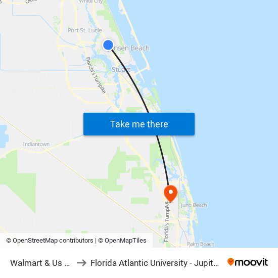 Walmart & Us Hwy 1 to Florida Atlantic University - Jupiter Campus map