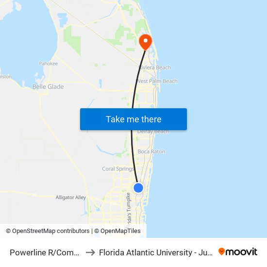 Powerline R/Commercial B to Florida Atlantic University - Jupiter Campus map