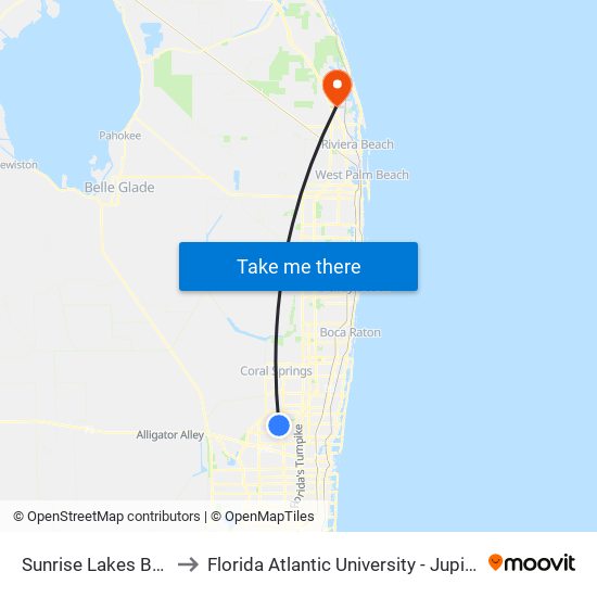 SUNRISE LAKES B/#8400 to Florida Atlantic University - Jupiter Campus map