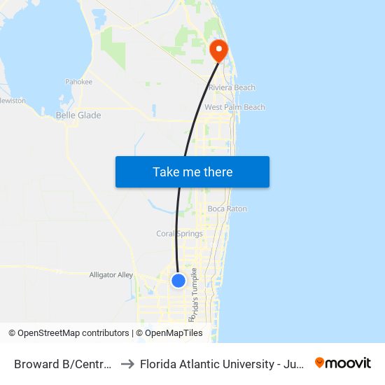 BROWARD B/CENTRAL PARK P to Florida Atlantic University - Jupiter Campus map