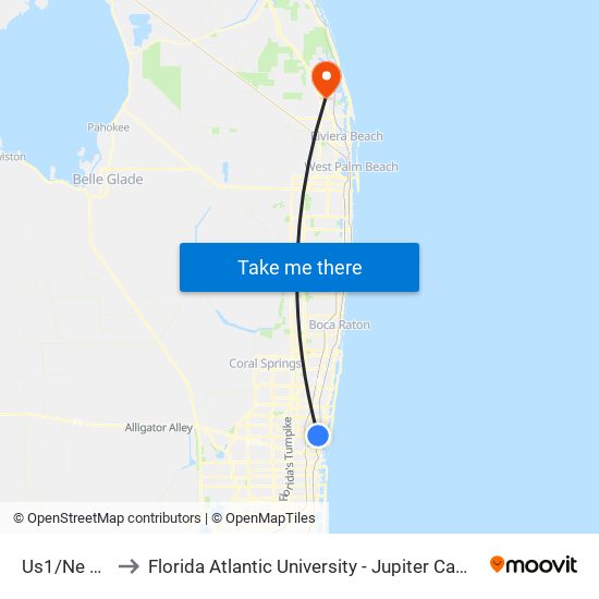 Us1/Ne 2 S to Florida Atlantic University - Jupiter Campus map
