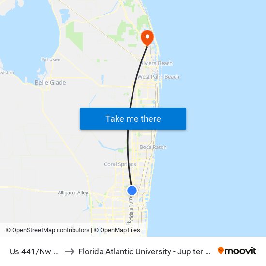 US 441/NW 21 S to Florida Atlantic University - Jupiter Campus map