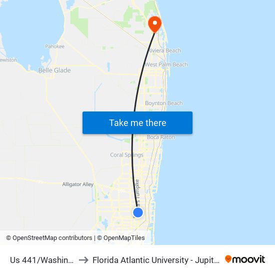 Us 441/Washington S to Florida Atlantic University - Jupiter Campus map