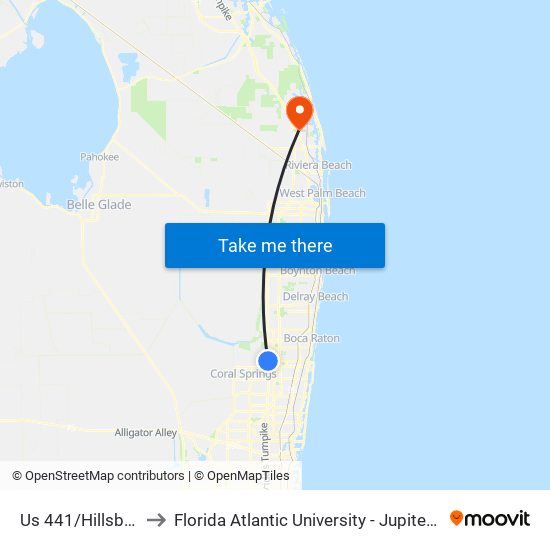 Us 441/Hillsboro B to Florida Atlantic University - Jupiter Campus map