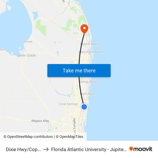 Dixie Hwy/Copans R to Florida Atlantic University - Jupiter Campus map