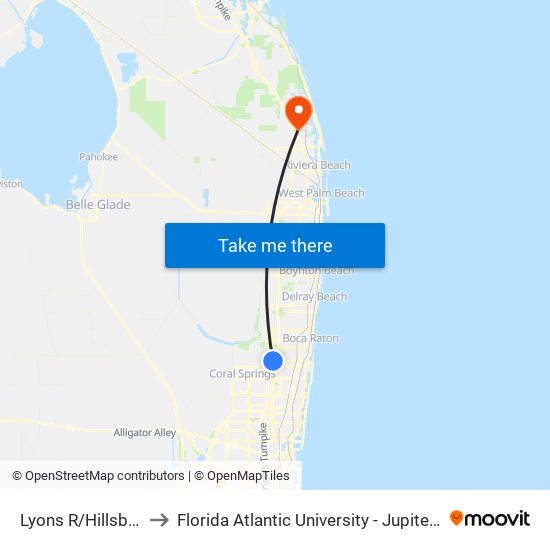 Lyons R/Hillsboro B to Florida Atlantic University - Jupiter Campus map