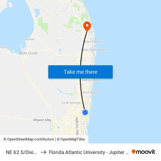 NE 62 S/Dixie Hw to Florida Atlantic University - Jupiter Campus map