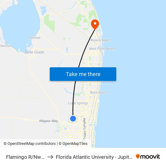 Flamingo R/Nw 136 A to Florida Atlantic University - Jupiter Campus map