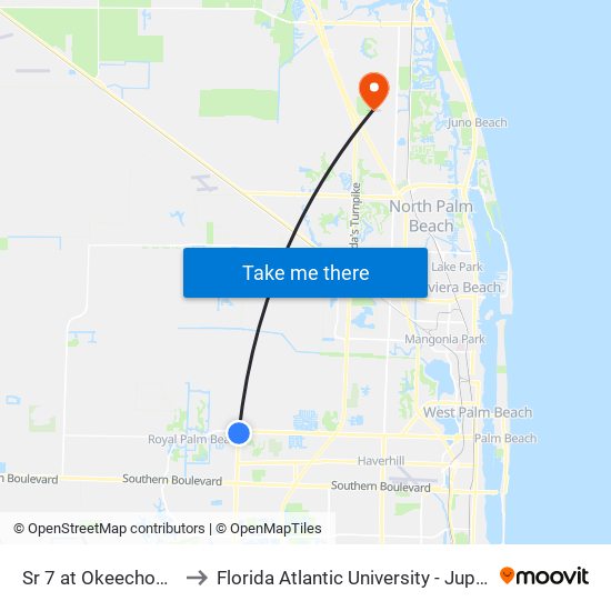 SR 7 at  OKEECHOBEE BLVD to Florida Atlantic University - Jupiter Campus map