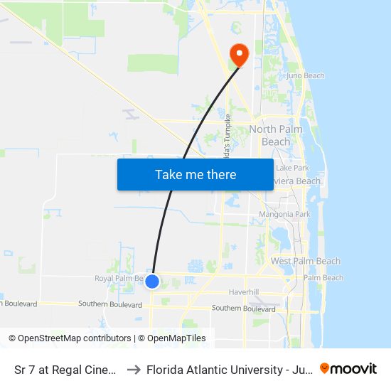 Sr 7 at  Regal Cinema 18 Tht to Florida Atlantic University - Jupiter Campus map