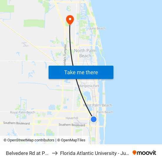 Belvedere Rd at  Parker Ave to Florida Atlantic University - Jupiter Campus map