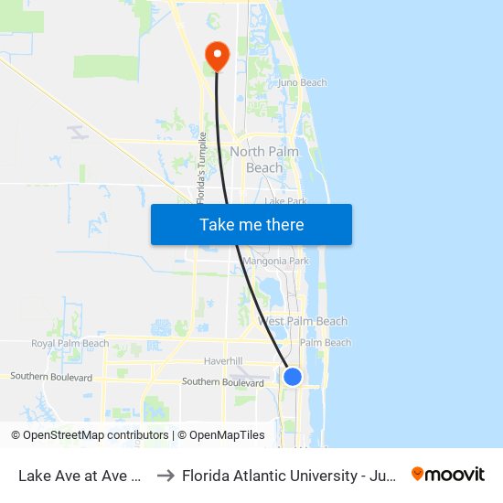 Lake Ave at Ave Hermosa to Florida Atlantic University - Jupiter Campus map