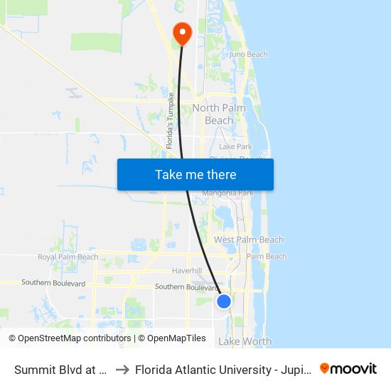 Summit Blvd at  Easy St to Florida Atlantic University - Jupiter Campus map