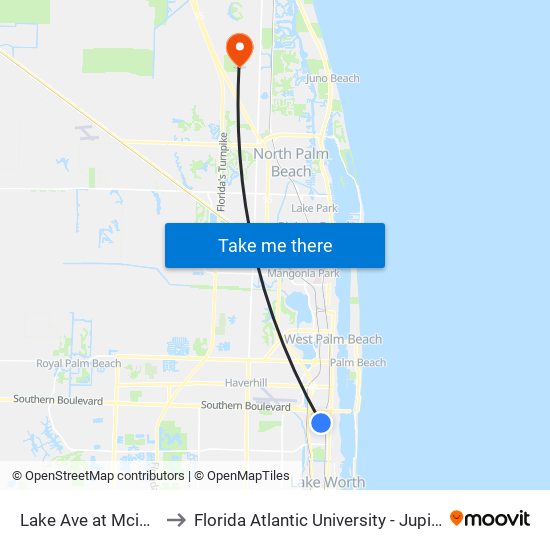 Lake Ave at Mcintosh St to Florida Atlantic University - Jupiter Campus map