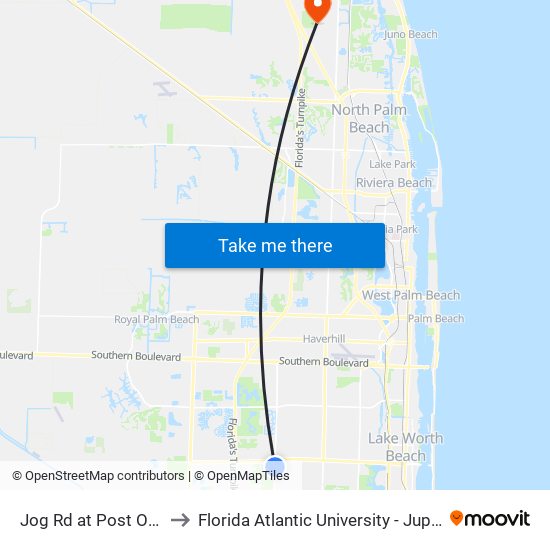 Jog Rd at  Post Office Ent to Florida Atlantic University - Jupiter Campus map