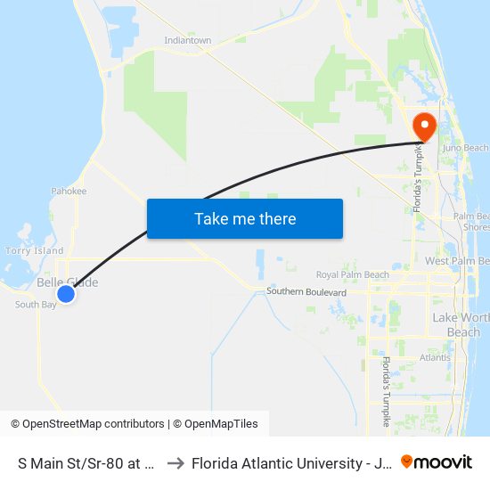 S Main St/Sr-80 at SE Ave G St to Florida Atlantic University - Jupiter Campus map