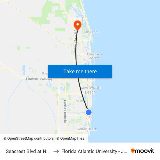 Seacrest Blvd at NE 14th Ave to Florida Atlantic University - Jupiter Campus map