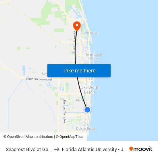 Seacrest Blvd at Gateway Blvd to Florida Atlantic University - Jupiter Campus map