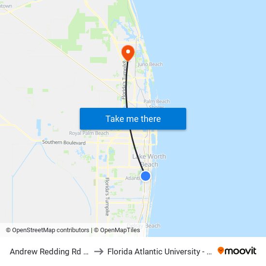 Andrew Redding Rd at Barton Rd to Florida Atlantic University - Jupiter Campus map