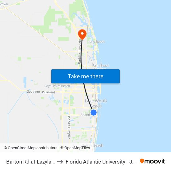 Barton Rd at Lazyland Mobile to Florida Atlantic University - Jupiter Campus map