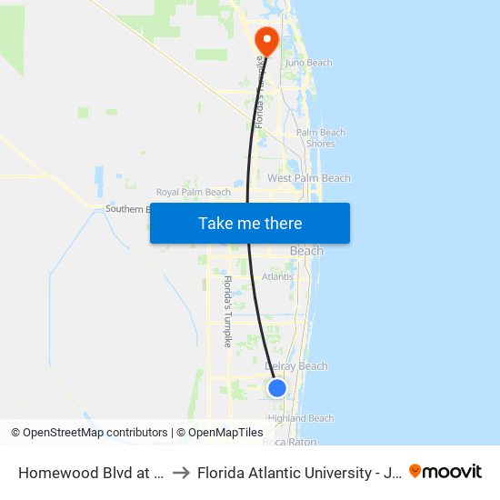 Homewood Blvd at SW 15th St to Florida Atlantic University - Jupiter Campus map