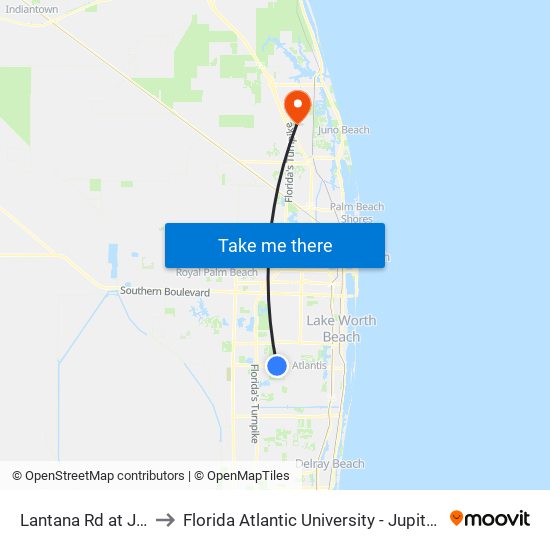 Lantana Rd at Jog Rd to Florida Atlantic University - Jupiter Campus map