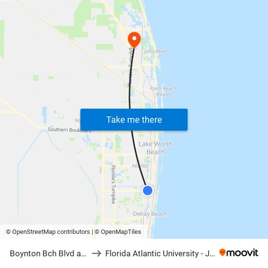 Boynton Bch Blvd at NW 8th St to Florida Atlantic University - Jupiter Campus map