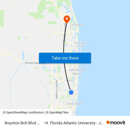Boynton Bch Blvd at Bld1511 to Florida Atlantic University - Jupiter Campus map