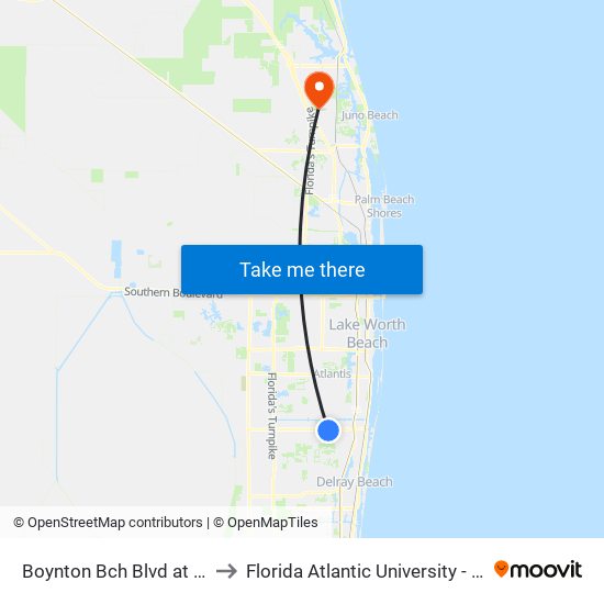 Boynton Bch Blvd at Lawrence Rd to Florida Atlantic University - Jupiter Campus map