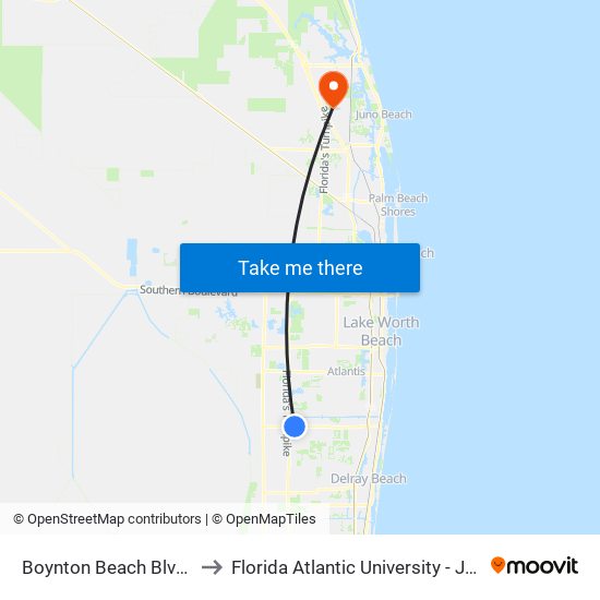 Boynton Beach Blvd at Target to Florida Atlantic University - Jupiter Campus map