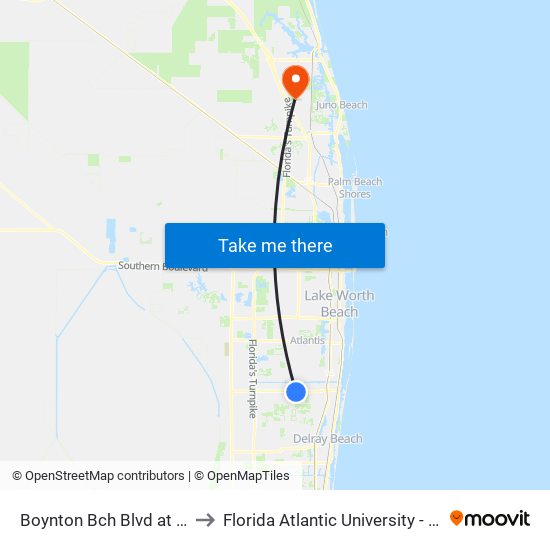 Boynton Bch Blvd at Bent Tree Dr to Florida Atlantic University - Jupiter Campus map