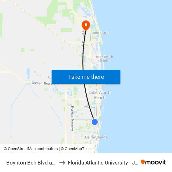 Boynton Bch Blvd at NW 7th Ct to Florida Atlantic University - Jupiter Campus map