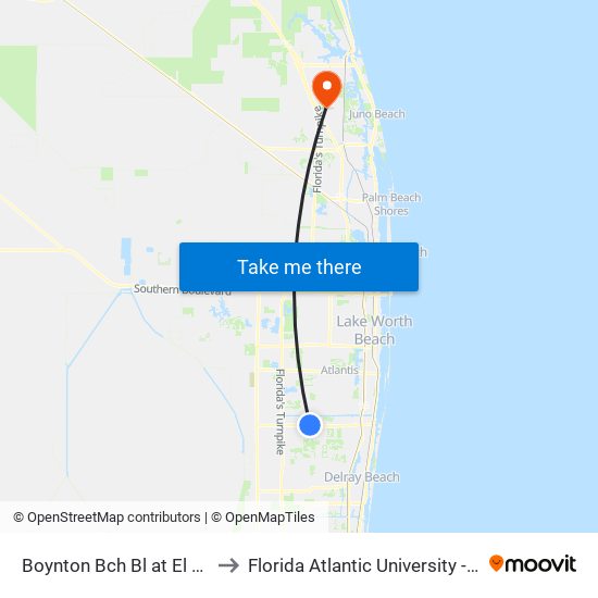 BOYNTON BCH BL at EL CLAIR RANCH RD to Florida Atlantic University - Jupiter Campus map