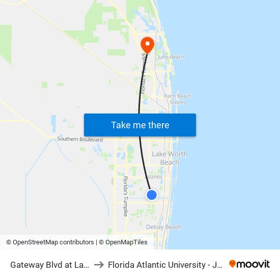 Gateway Blvd at  Lawrence Rd to Florida Atlantic University - Jupiter Campus map