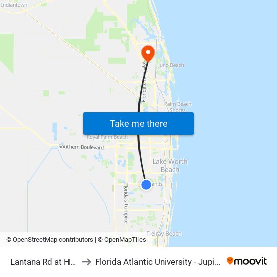 LANTANA RD at HAVERHILL to Florida Atlantic University - Jupiter Campus map