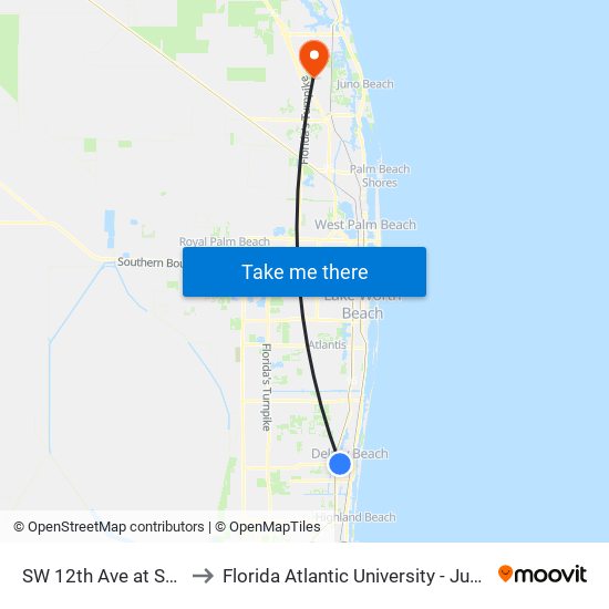 SW 12TH AVE at SW 2ND ST to Florida Atlantic University - Jupiter Campus map