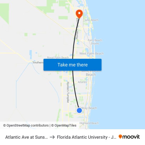 Atlantic Ave at Sunset Pines Dr to Florida Atlantic University - Jupiter Campus map