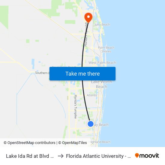 Lake Ida Rd at  Blvd Chatelaine E to Florida Atlantic University - Jupiter Campus map