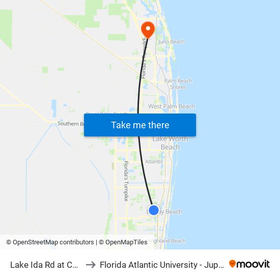Lake Ida Rd at  Coral Way to Florida Atlantic University - Jupiter Campus map